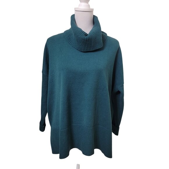 LOFT Size XS Dark Teal Cowl/Turtle Neck Sweater, Split Hem, Gentlly Used Cond. - Picture 1 of 13